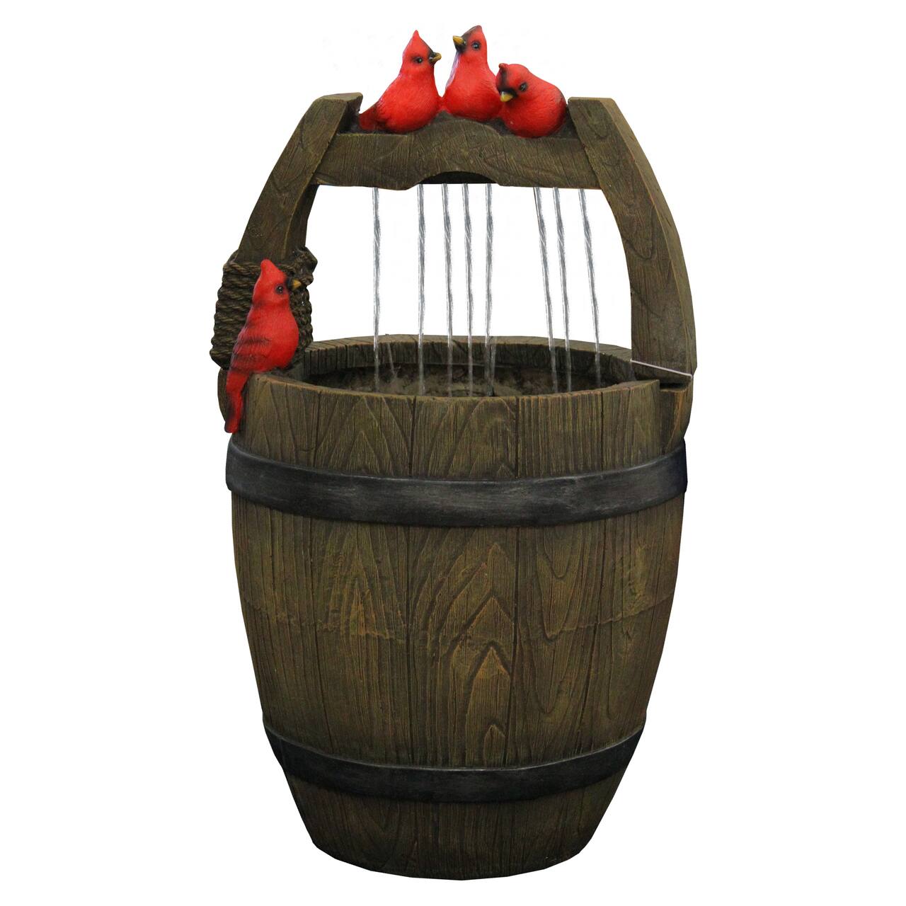 24" Red Cardinals Perched on a Bucket Outdoor Garden Water Fountain